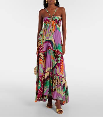 Abito lungo in seta con stampa e cut-out | Camilla