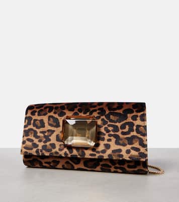 Jaipur Mini leopard-print velvet clutch | Gianvito Rossi