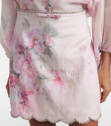 Mini-jupe Crush en lin à fleurs | Zimmermann