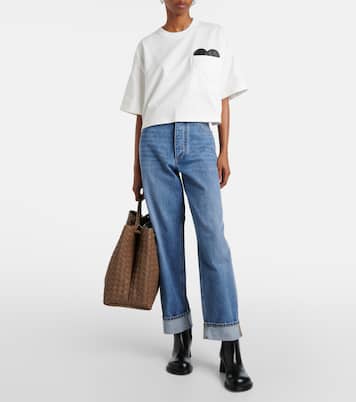 Camiseta cropped de jersey de algodón con piel | Bottega Veneta