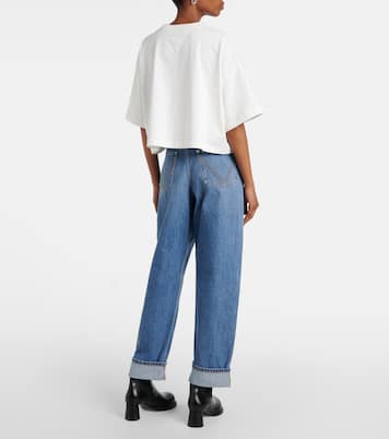 Camiseta cropped de jersey de algodón con piel | Bottega Veneta