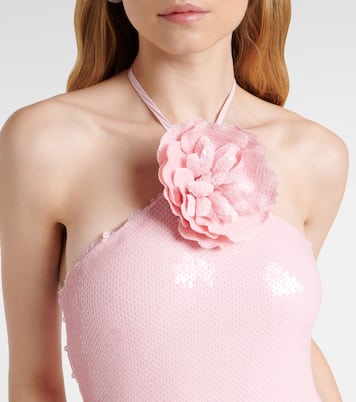 Abito lungo con paillettes e applicazione floreale | Rodarte