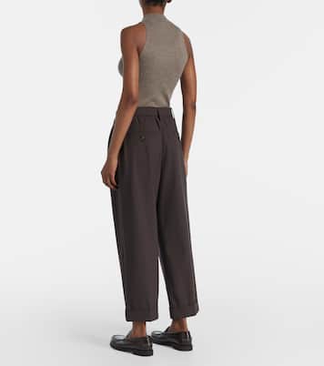 Belted wool-blend wide-leg pants | Brunello Cucinelli