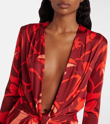 Gathered printed jersey midi dress | Johanna Ortiz