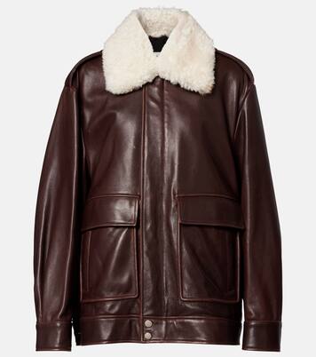 Drey shearling-trimmed leather jacket | Nour Hammour