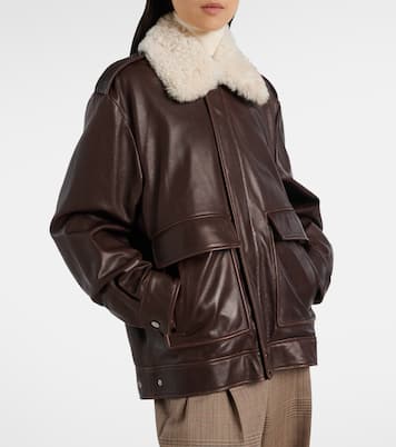 Drey shearling-trimmed leather jacket | Nour Hammour