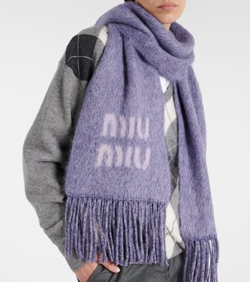 Sciarpa in misto mohair con logo | Miu Miu
