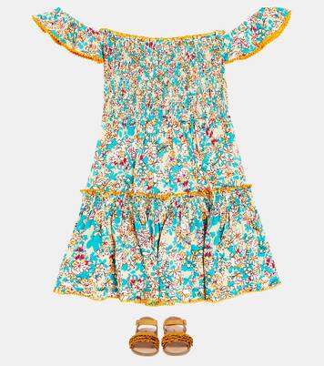 Robe Aurora à encolure bardot et fleurs | Poupette St Barth Kids