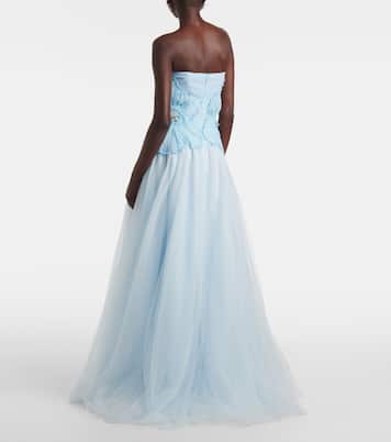 Edra floral strapless tulle gown | Costarellos