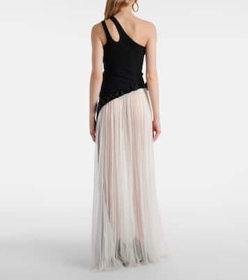Vestido largo asimétrico semitranslúcido | Nensi Dojaka