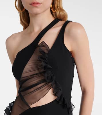 Vestido largo asimétrico semitranslúcido | Nensi Dojaka