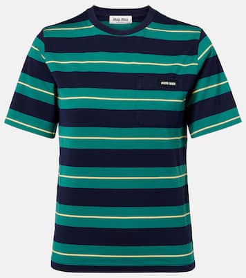T-shirt rayé en coton à logo | Miu Miu