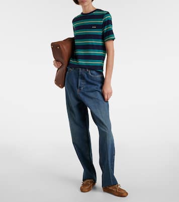 T-shirt rayé en coton à logo | Miu Miu