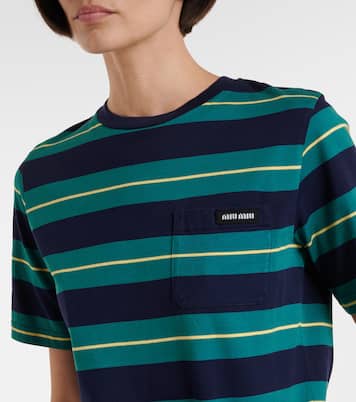 T-shirt rayé en coton à logo | Miu Miu