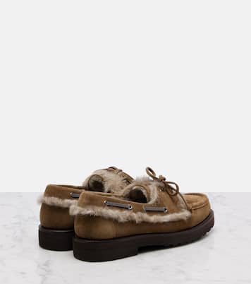 Segelschuhe aus Veloursleder mit Shearling | Brunello Cucinelli