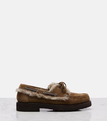 Segelschuhe aus Veloursleder mit Shearling | Brunello Cucinelli