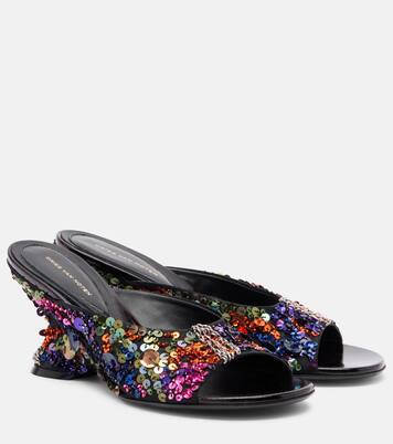 75 sequined leather wedge mules | Dries Van Noten