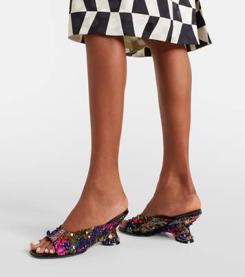 75 sequined leather wedge mules | Dries Van Noten