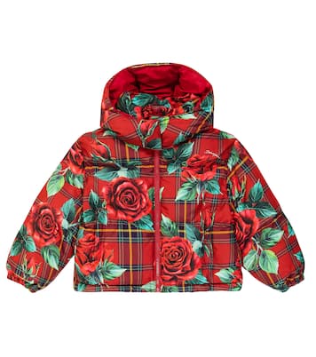 Floral tartan puffer jacket | Dolce&Gabbana Kids