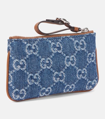 Portafoglio in denim GG con pelle | Gucci