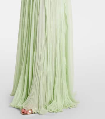 Pleated scarf-detail silk georgette gown | Marmar Halim