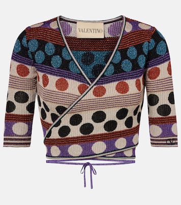 Polka-dot jacquard lamé wrap top | Valentino
