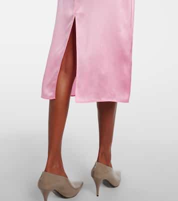 Abito midi in raso di seta con cintura e pizzo | Gucci