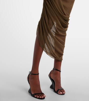 Diana ruched asymmetric midi skirt | Norma Kamali