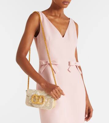 Locò Small embellished raffia shoulder bag | Valentino Garavani