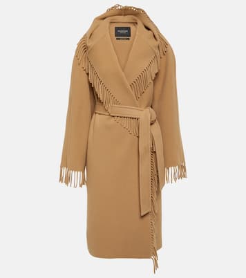Abrigo envolvente de lana con flecos | Balenciaga