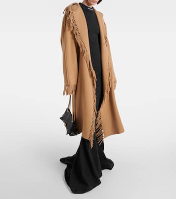Abrigo envolvente de lana con flecos | Balenciaga