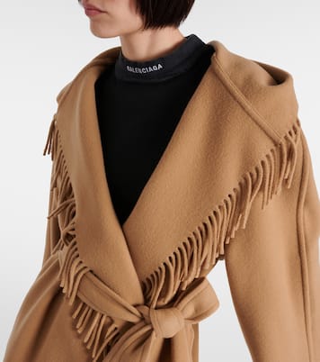 Abrigo envolvente de lana con flecos | Balenciaga
