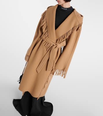 Abrigo envolvente de lana con flecos | Balenciaga