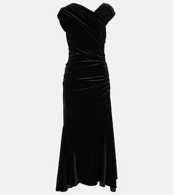 Asymmetric ruched velvet midi dress | Ganni