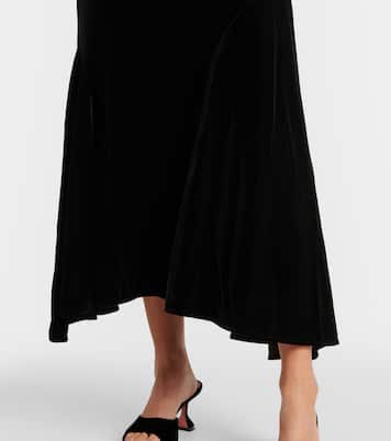 Asymmetric ruched velvet midi dress | Ganni