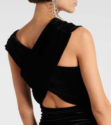 Asymmetric ruched velvet midi dress | Ganni