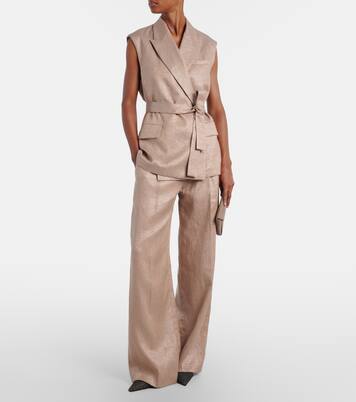 Pantalones anchos en mezcla de lino | Brunello Cucinelli