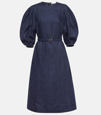 Puff-sleeve linen midi dress | Chloé