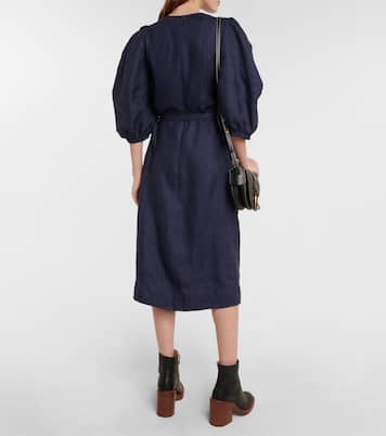 Puff-sleeve linen midi dress | Chloé
