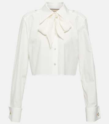 Blusa in popeline di cotone con fiocco | Gucci