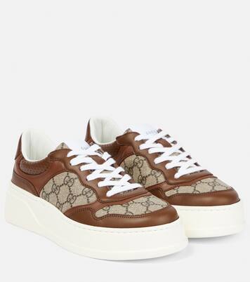 GG Supreme canvas leather trimmed sneakers in brown Gucci Mytheresa