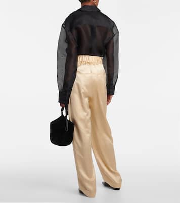 Pantaloni a gamba larga Felton in raso a vita alta | Khaite