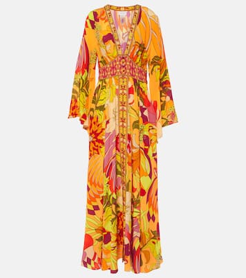 Robe longue en soie à fleurs | Camilla
