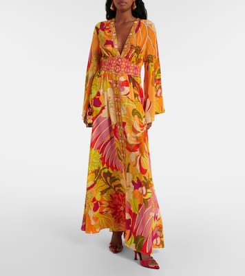 Robe longue en soie à fleurs | Camilla