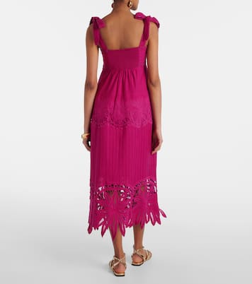 Vestido midi de algodón y lino bordado | Farm Rio