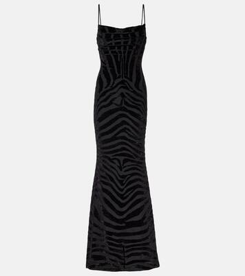 Zebra-print velvet maxi dress | Balmain