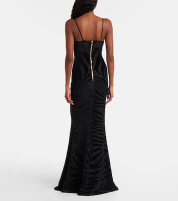 Zebra-print velvet maxi dress | Balmain