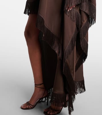 New Age fringed asymmetric satin kaftan | Taller Marmo