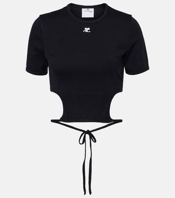 Logo cutout tie-back cotton crop top | Courrèges
