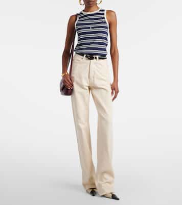 Leather-trimmed wide-leg jeans | Saint Laurent